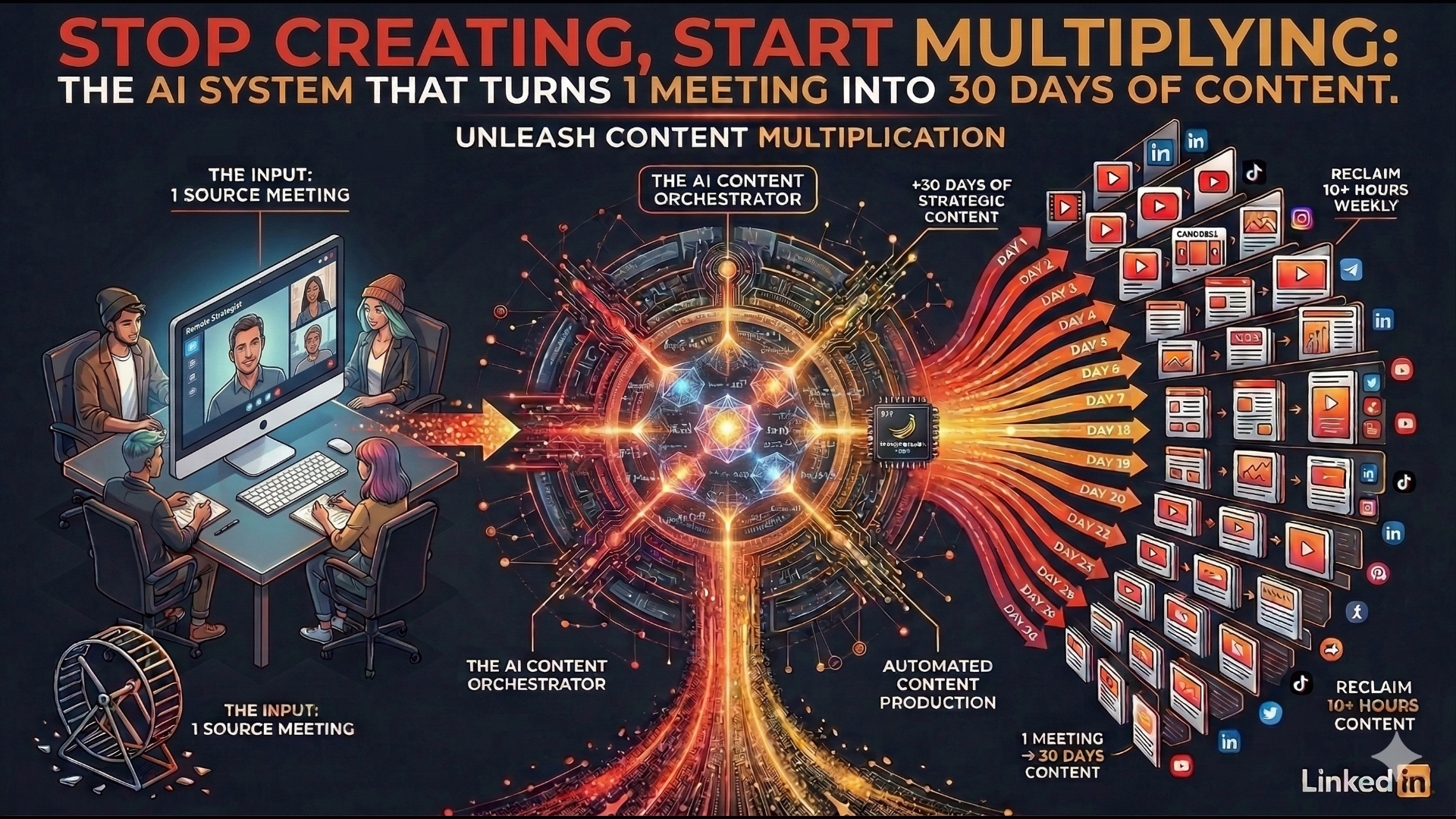 Stop Creating, Start Multiplying: The AI System That Turns 1 Meeting Into 30 Days of Content